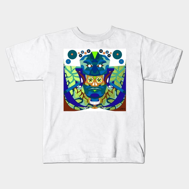 mexican queen of the red blood in jade palenque style ecopop mask Kids T-Shirt by jorge_lebeau